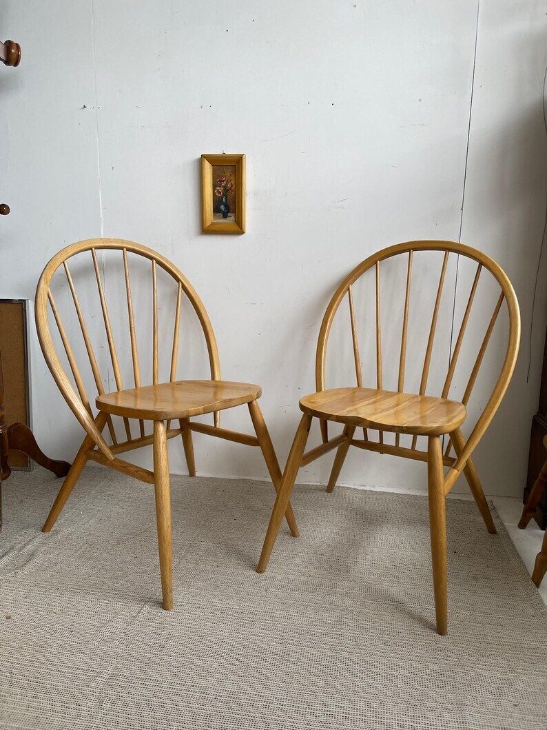 Pair Of Hoop Back Lounge Dining Chairs With Large Stick Backs Ercol Style photo furniture