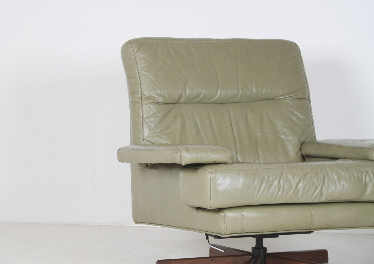 Danish Mid Century 1960s Sage Green Leather Swivel Lounge Chair With Tilt photo for sale