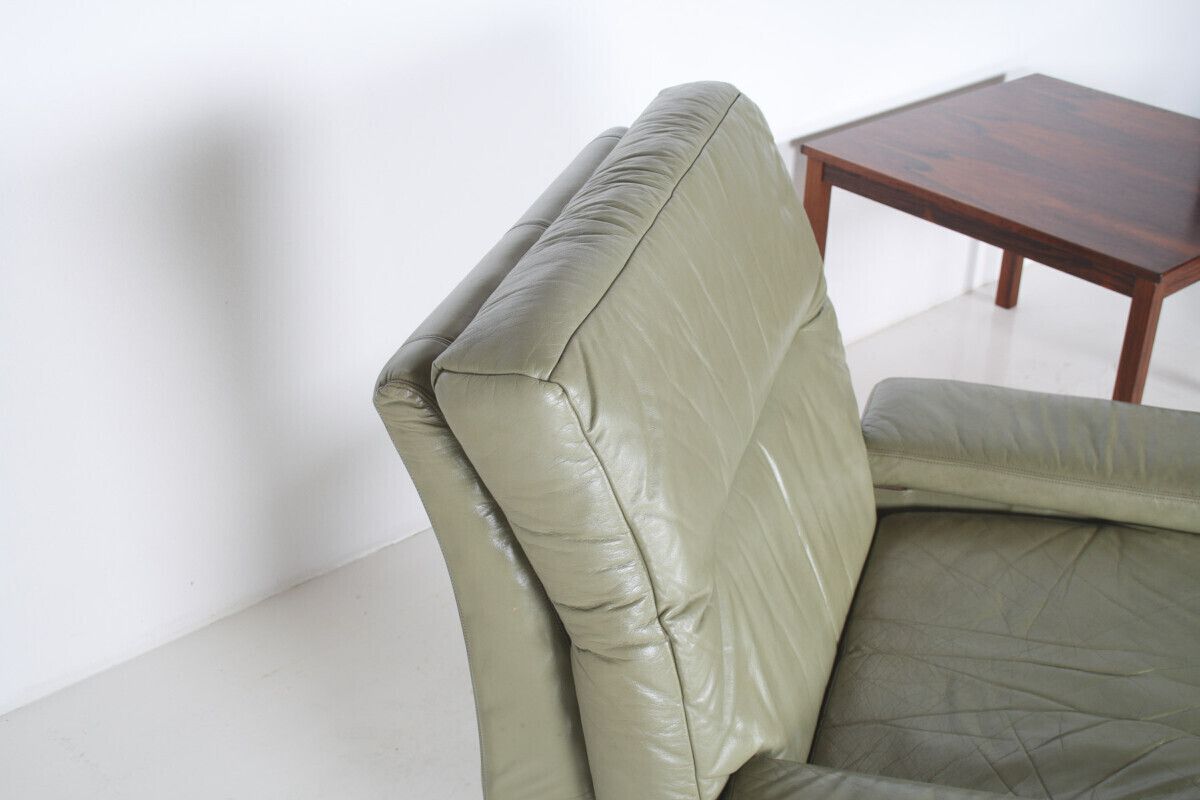 1685.0 Danish Mid Century 1960s Sage Green Leather Swivel Lounge Chair With Tilt photo