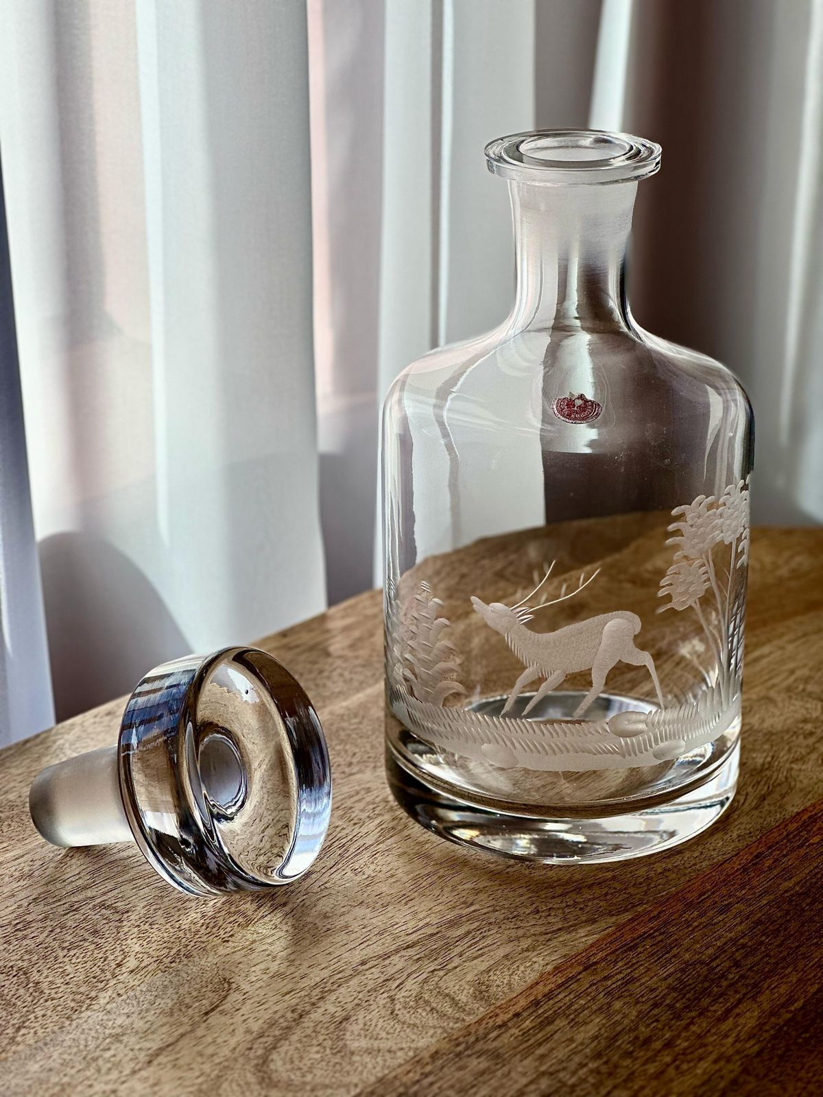 Romanian Engraved Glass Decanter – Stag & Forest Scene, 27cm photo 135.0