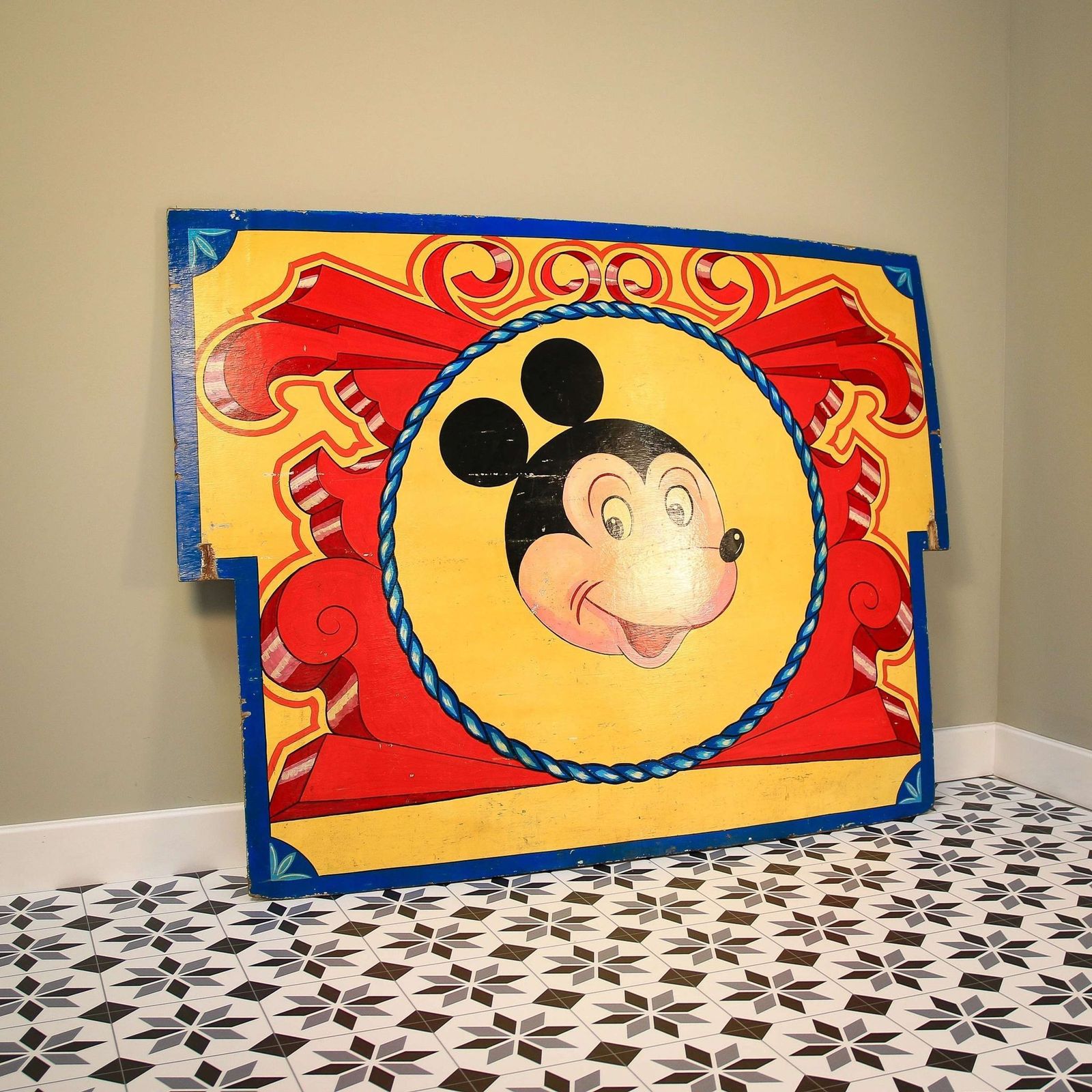 Fair Ground Art Mickey Mouse Sign Circa 1930 photo for sale