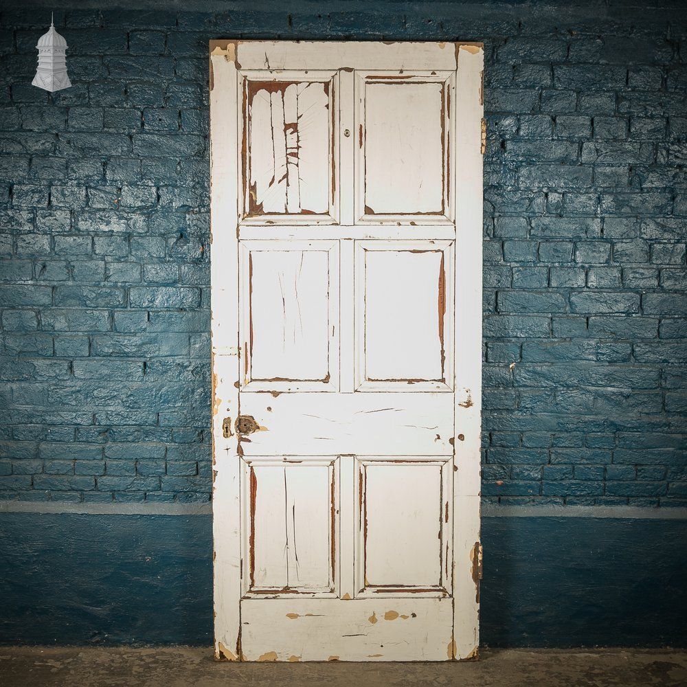 Moulded 6 Panel Door – Distressed White Paint & Crackled Wood Grain