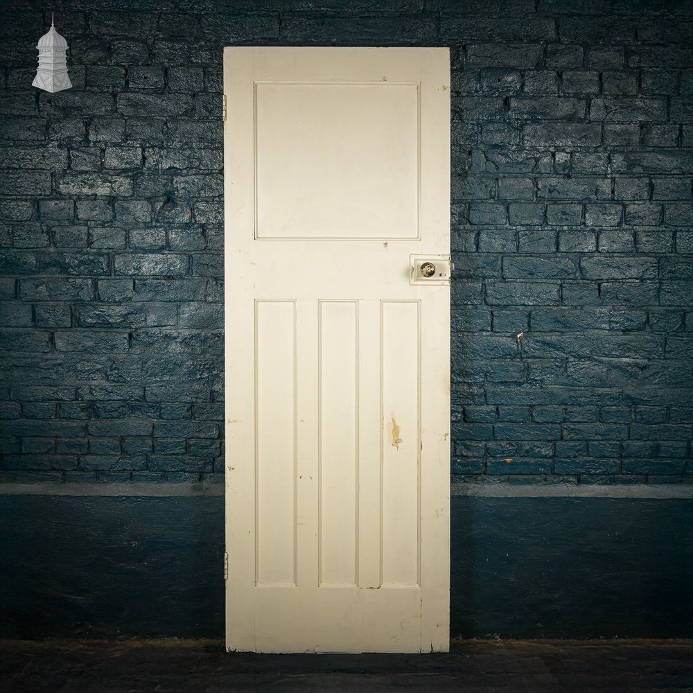 1930s Panelled Door, 4 Panels   Faux Woodgrain And White Painted Finish