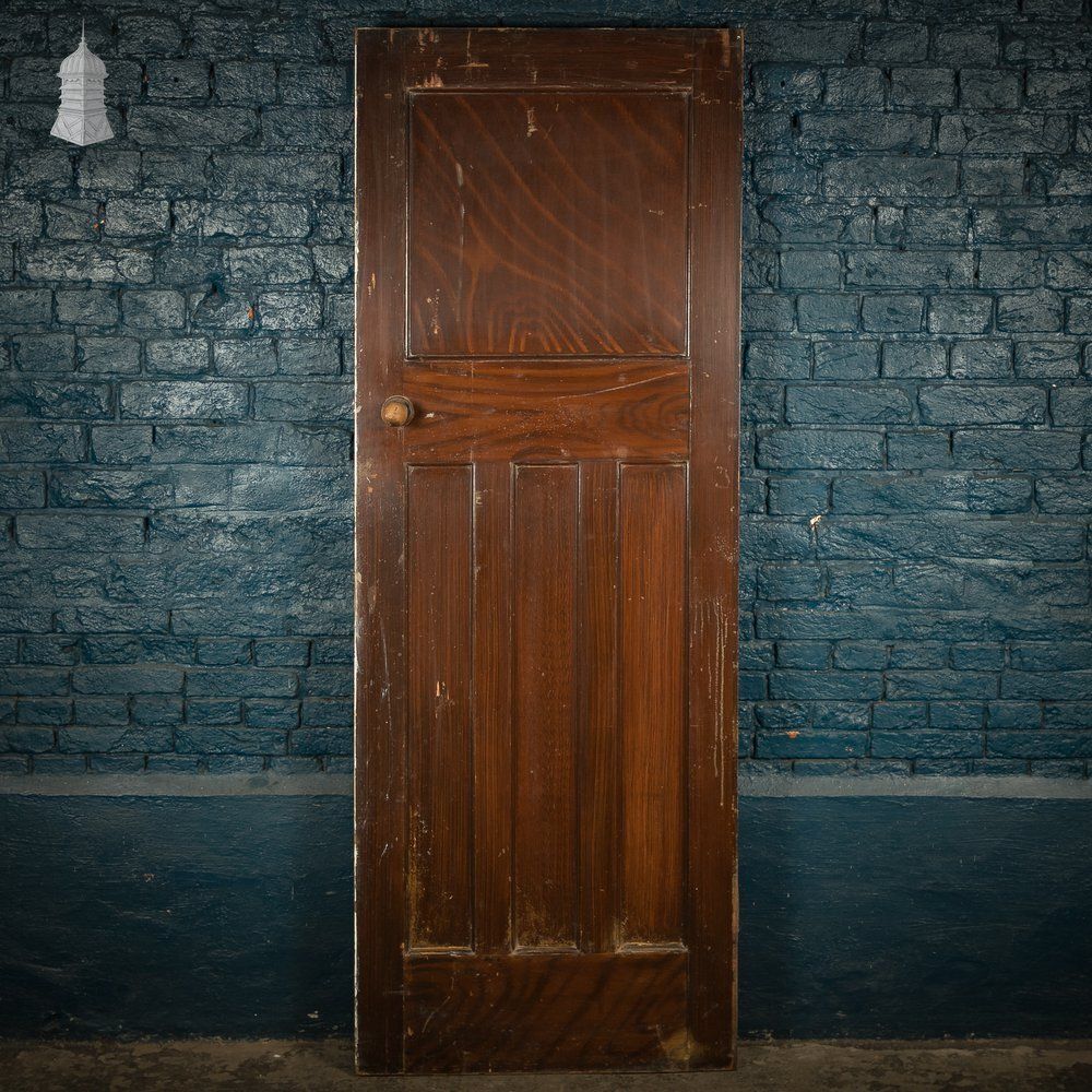 1930s Panelled Door, 4 Panels   Faux Woodgrain And White Painted Finish photo vintage