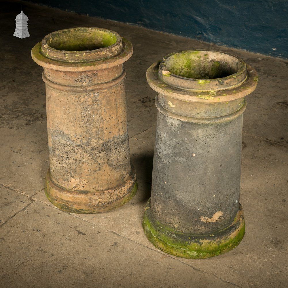 Cannon Head Chimney Pots Pair, Weathered Garden Planters photo Garden Decor