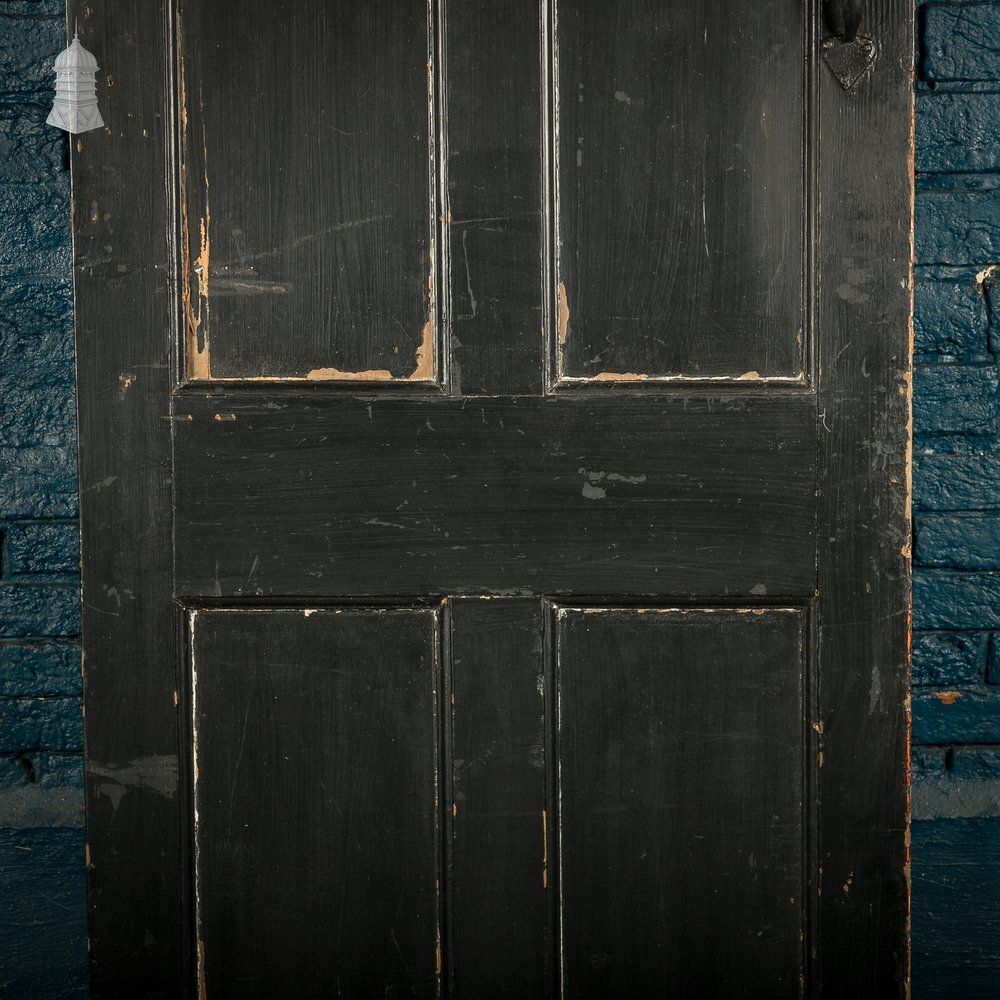 180.0 Reclaimed 4 Panel Door – Distressed Orange & Black Paint, Suffolk Latch photo