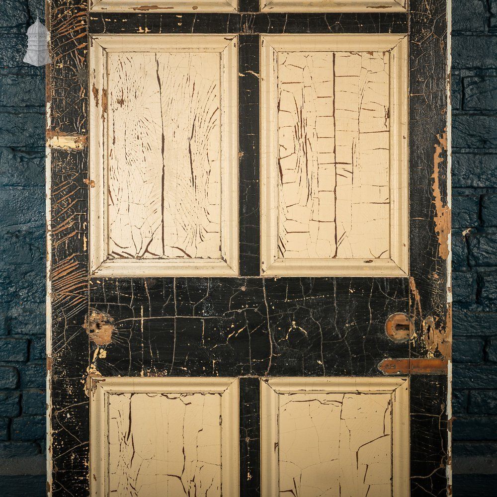Reclaimed 6 Panel Door – Black & Cream Paint, Faux Wood Grain, Distressed Finish photo for sale