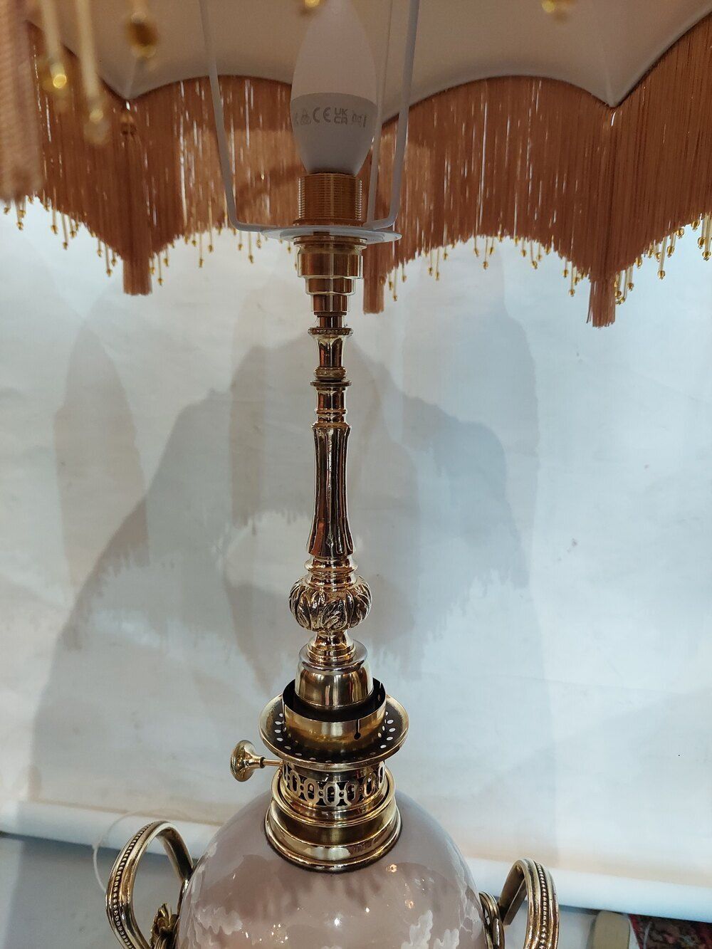 Pair Of Late 19thc Gilt Brass & Porcelain Oil Lamp photo furniture