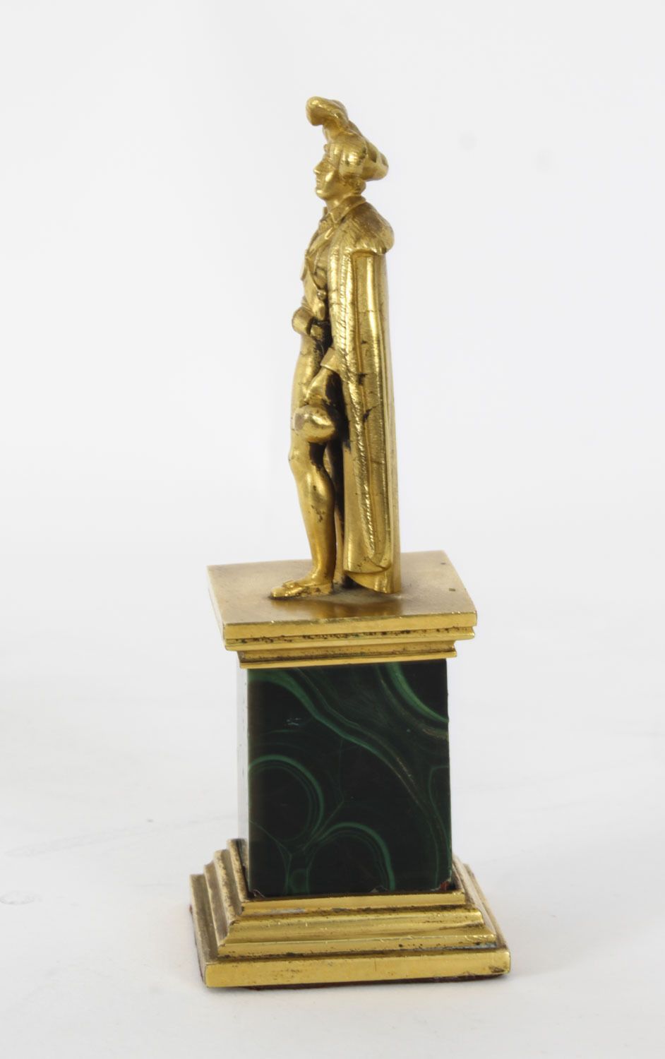Antique Continental Gilt Bronze Malachite  Sculpture Hamlet C 1870 photo vinterior