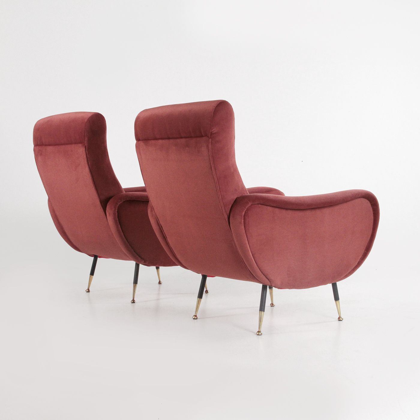 Pair Of Lady Style Armchairs By Marco Zanuso, In Brick Red Velvet, 1960 photo for sale