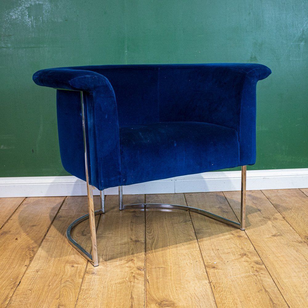 Chrome Framed Barrel Back Blue Tub Armchair photo furniture