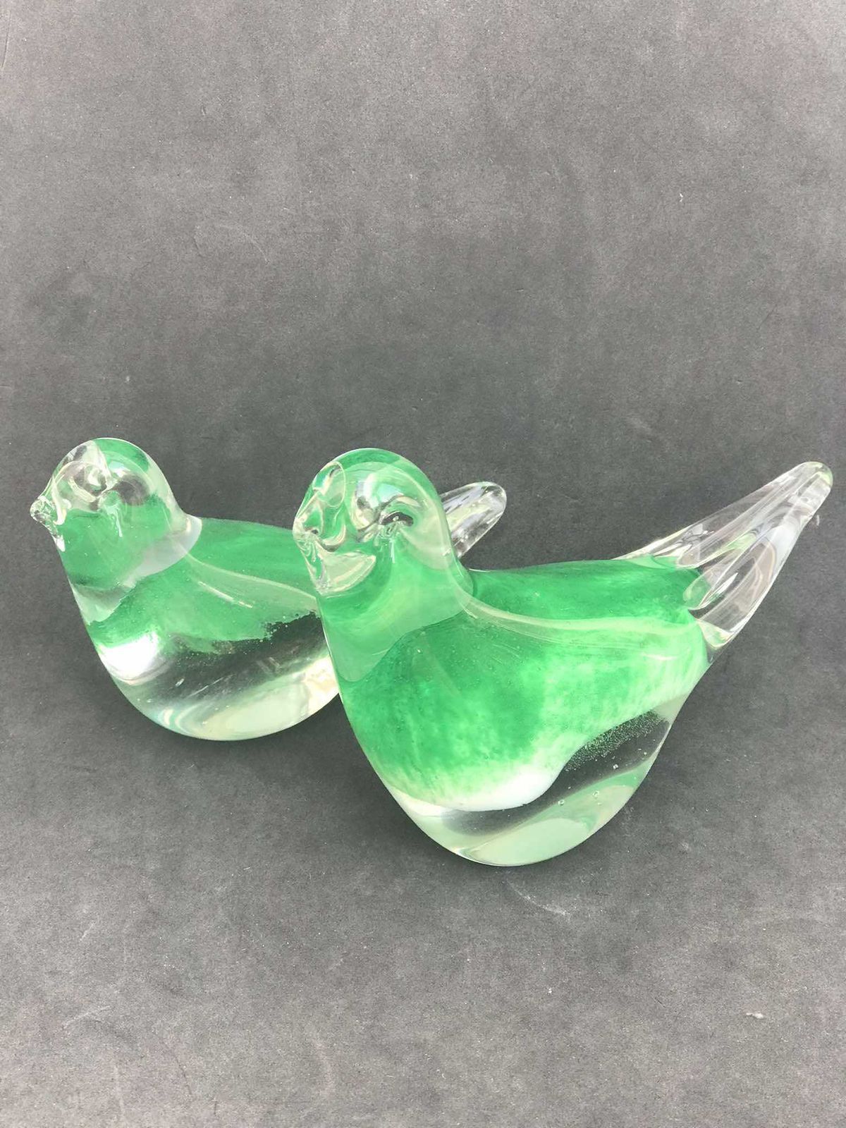 Art Glass Birds Figurine Set 2 Paperweight Blown Glass Green And Clear Vintage Glass Art Collectables Office Adornment,Kitchen Decor photo Art
