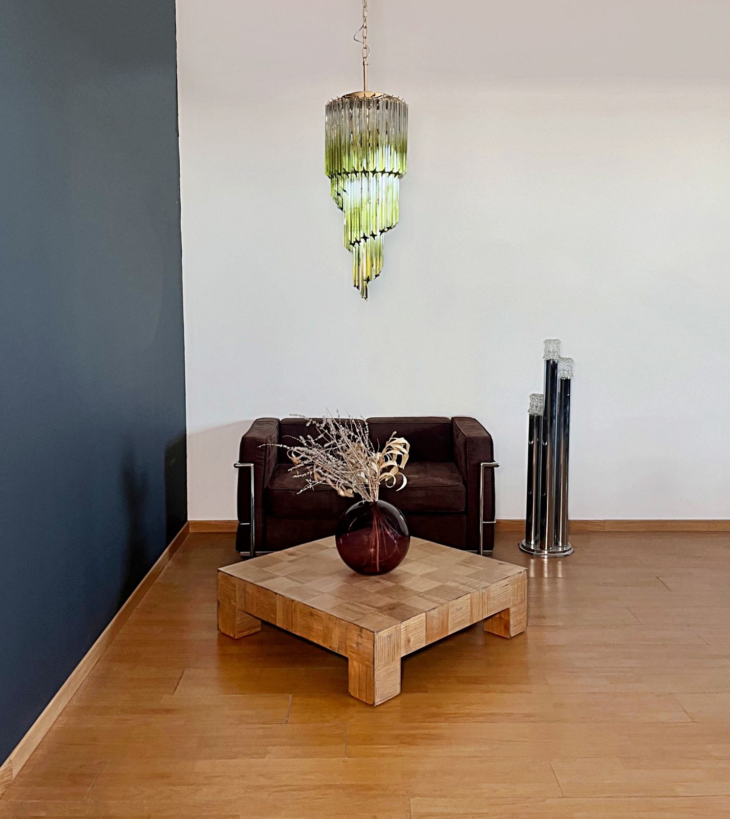 Murano Glass Spiral Chandelier – 54 Quadriedri Shaded Green Prisms photo furniture
