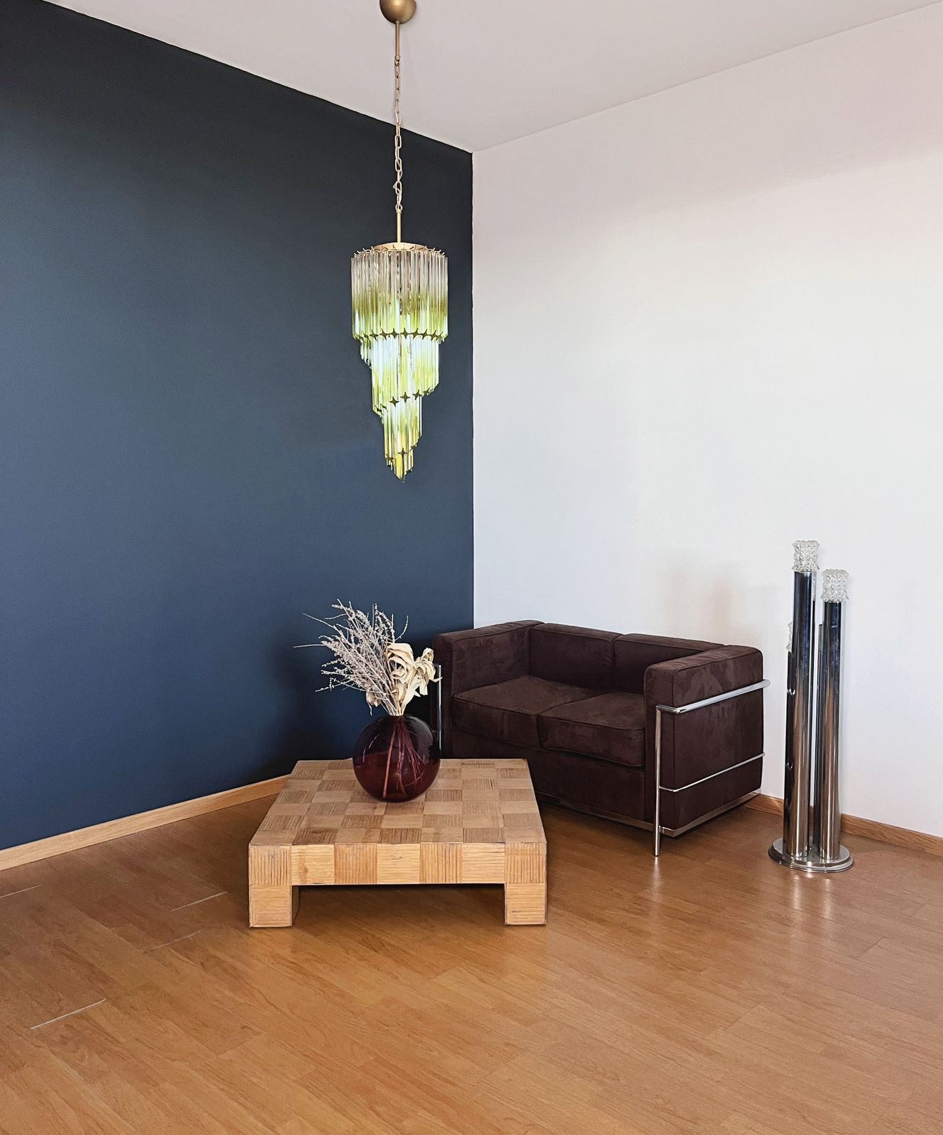 Murano Glass Spiral Chandelier – 54 Quadriedri Shaded Green Prisms photo for sale