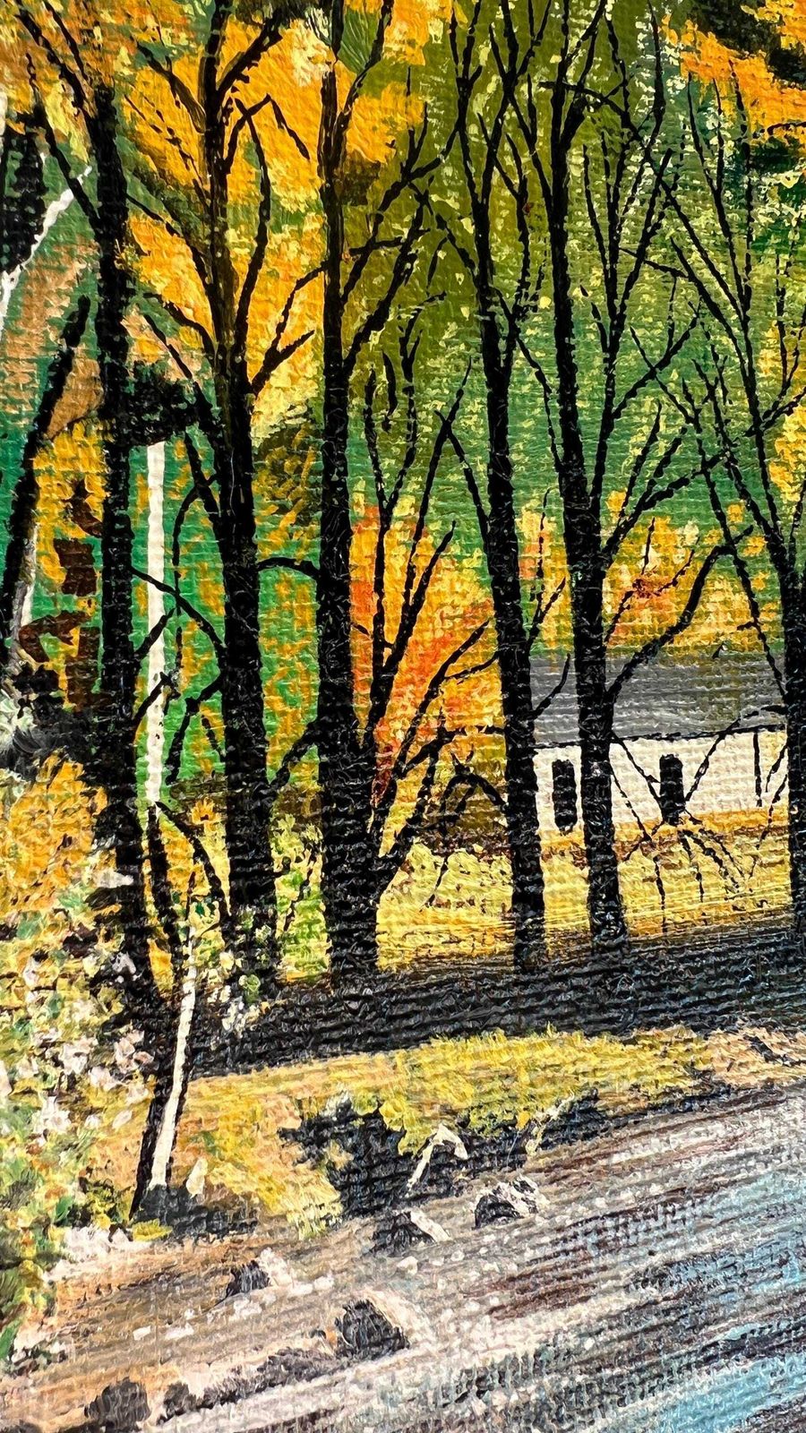 Framed Mid Century Oil Painting By H. Hood – Scenic River Landscape photo 219.0