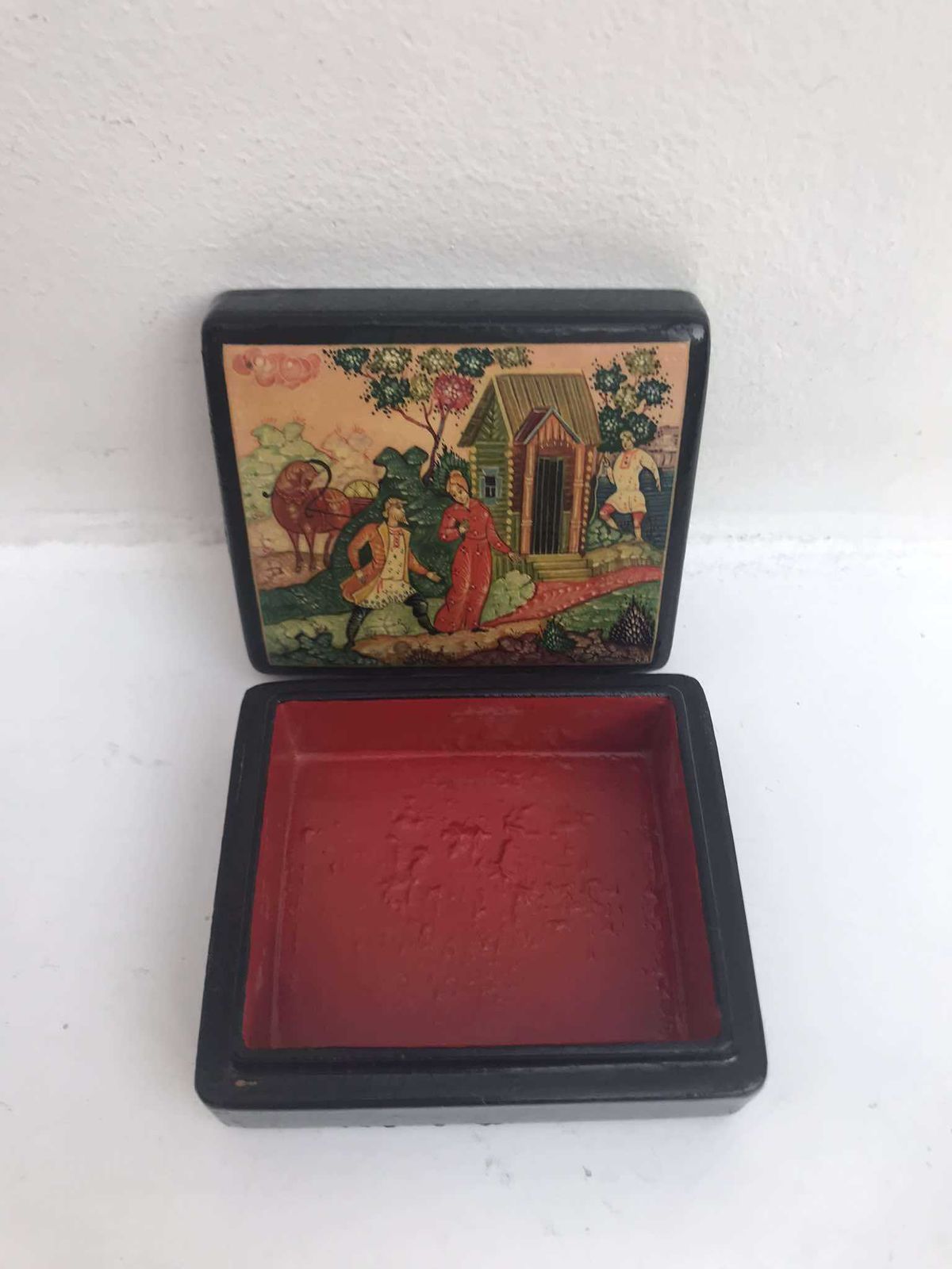 Antique Russian Lacquer Box Fedoskino Miniature Palekh Russian Hand Painted Lacquer Jewelry Trinket Box Signed Russian Folk Handicraft Gift photo 174.0
