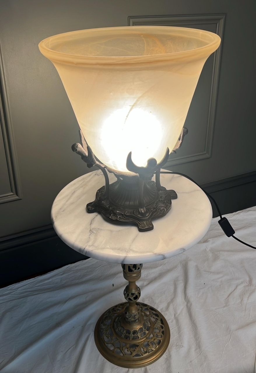 A Vintage Art Glass Tulip Shade Lamp photo furniture