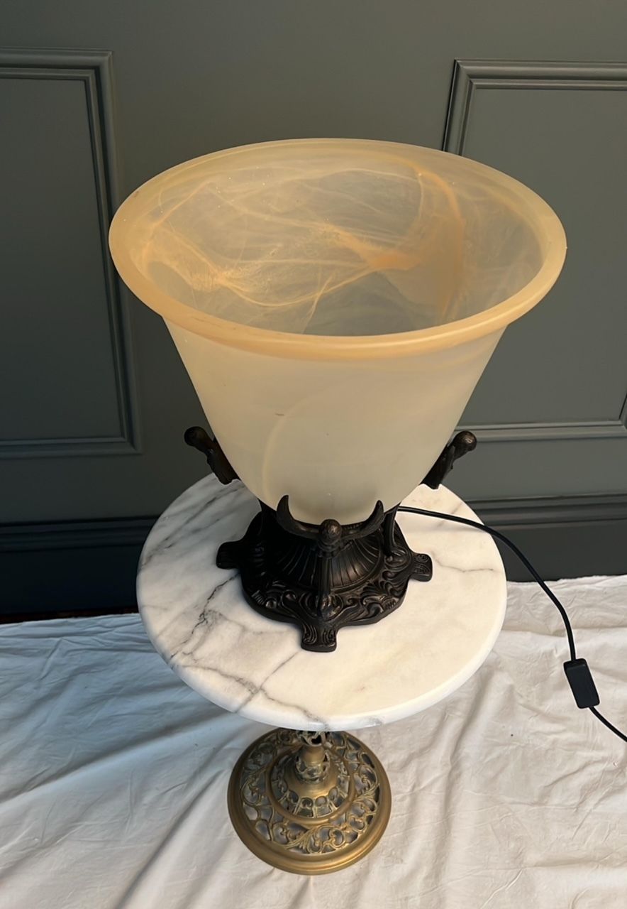 A Vintage Art Glass Tulip Shade Lamp photo for sale