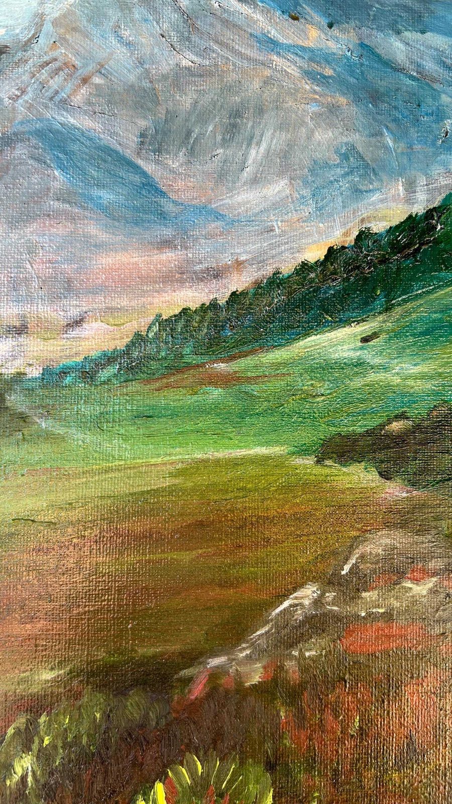 Mid Century Oil Painting – Langdale Pikes, Lake District – Framed Landscape photo buy