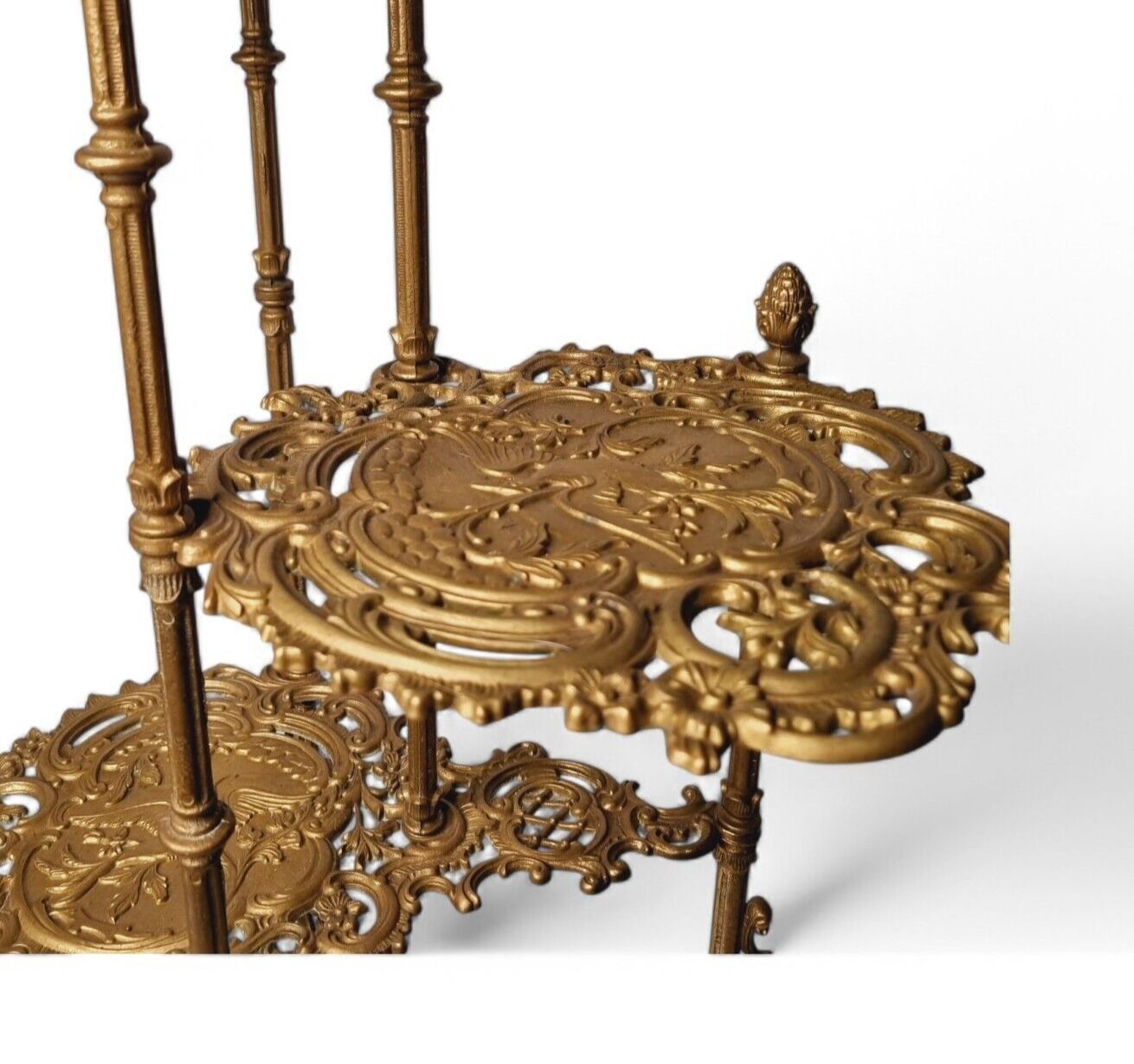 Plant Stand Victorian Art Nouveau Ornate Brass Three Tier Cake Flower Stand photo buy