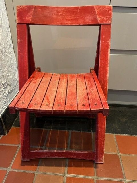 Vintage Habitat Wooden Folding Slatted  Aldo Jacober Style Chairs X 3 photo for sale