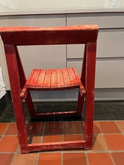 Vintage Habitat Wooden Folding Slatted  Aldo Jacober Style Chairs X 3 photo vinterior