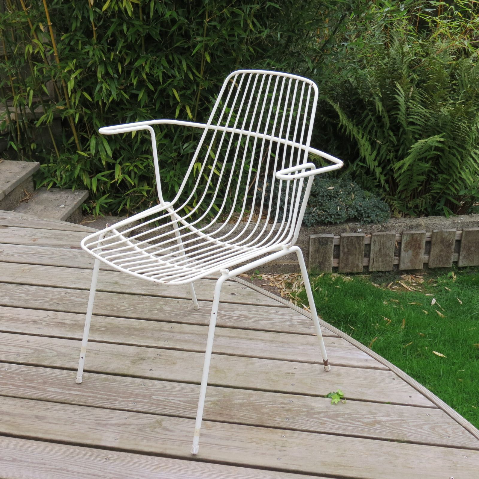 1960s Mid Century White Metal Garden Chair