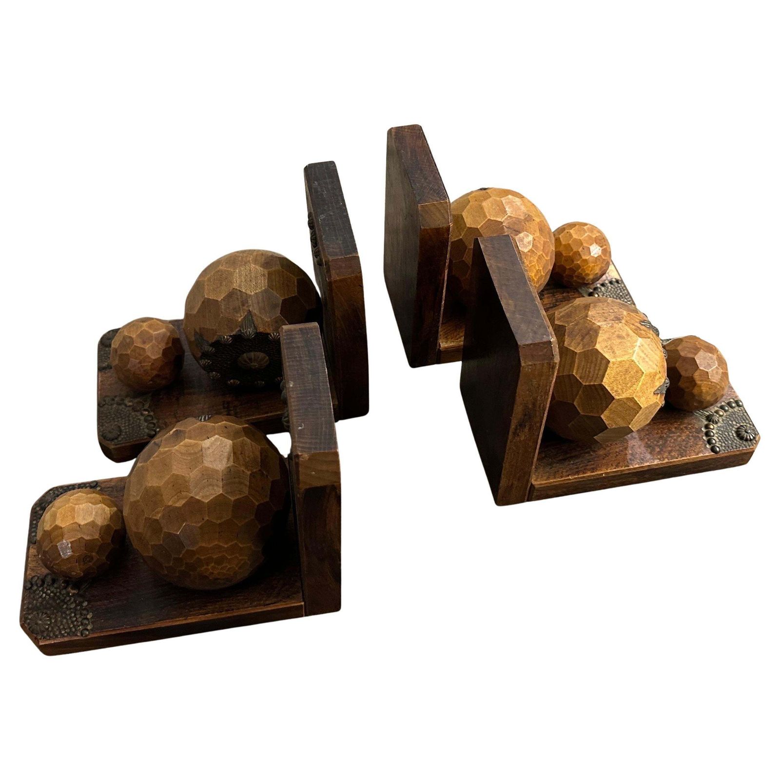 Set Of Four 1930s Art Deco Wood And Iron French Bookends photo for sale