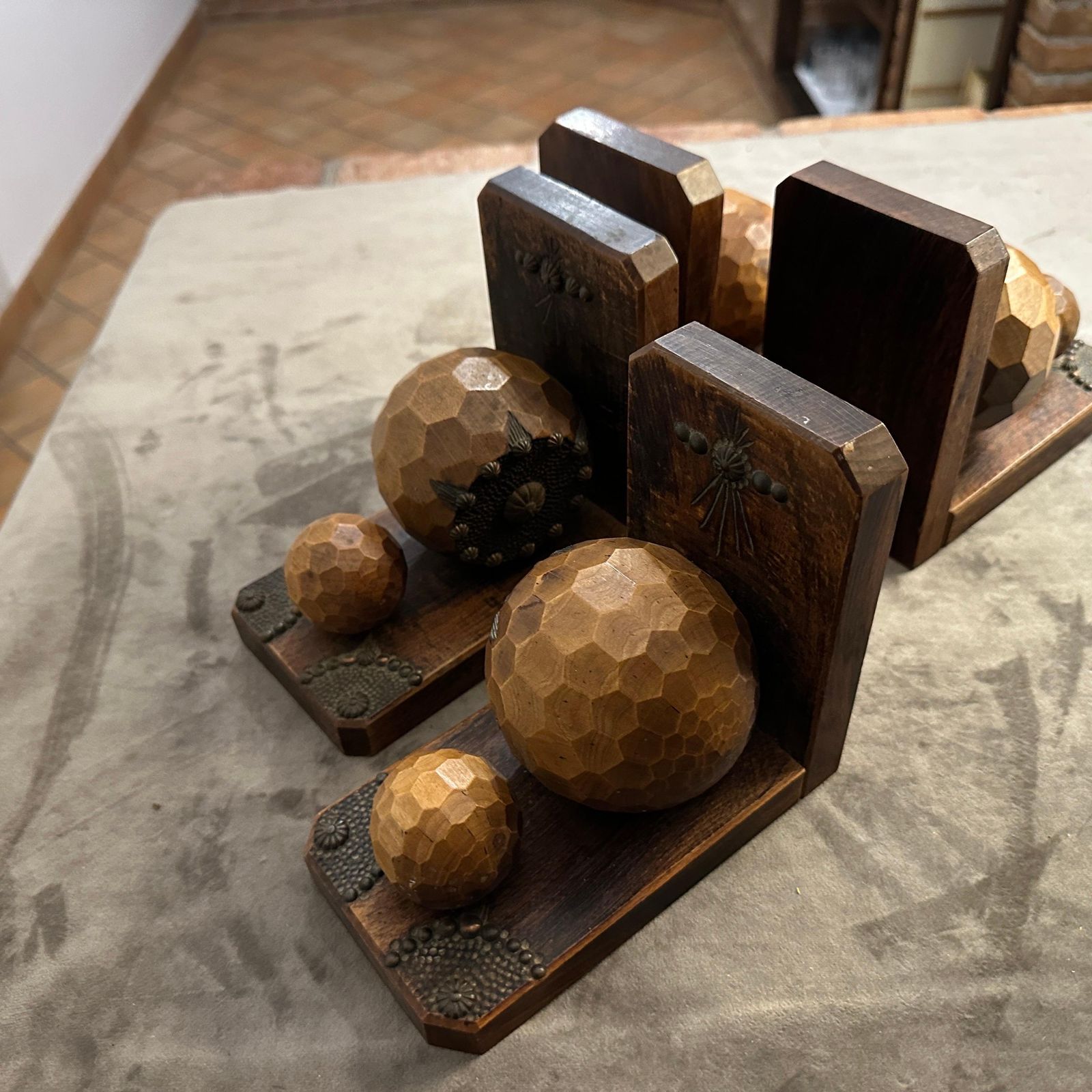 Set Of Four 1930s Art Deco Wood And Iron French Bookends photo Home Decor