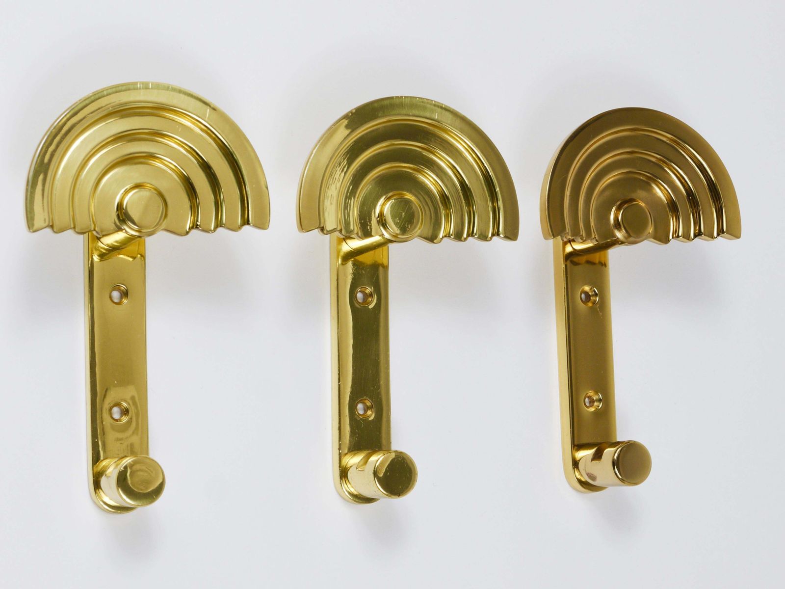 13x Ettore Sottsass Postmodern Brass Wall Coat Hooks, 1985, Valli & Valli Italy photo for sale