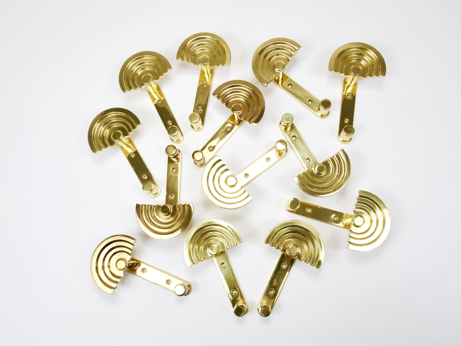 13x Ettore Sottsass Postmodern Brass Wall Coat Hooks, 1985, Valli & Valli Italy photo 947.0