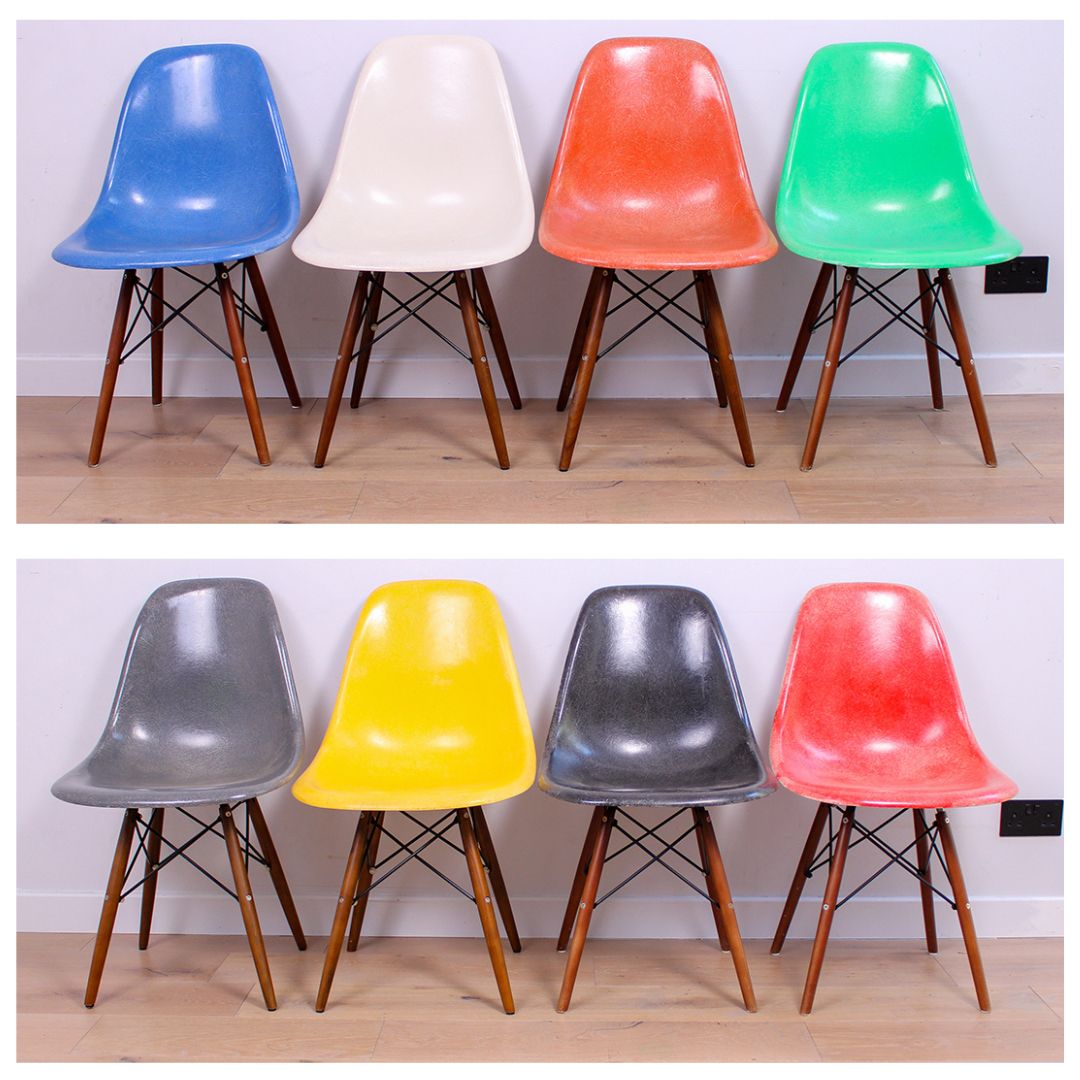 A Mixed (Harlequin) Set Of 8 Original Herman Miller Fiberglass Eames Dsw Chairs