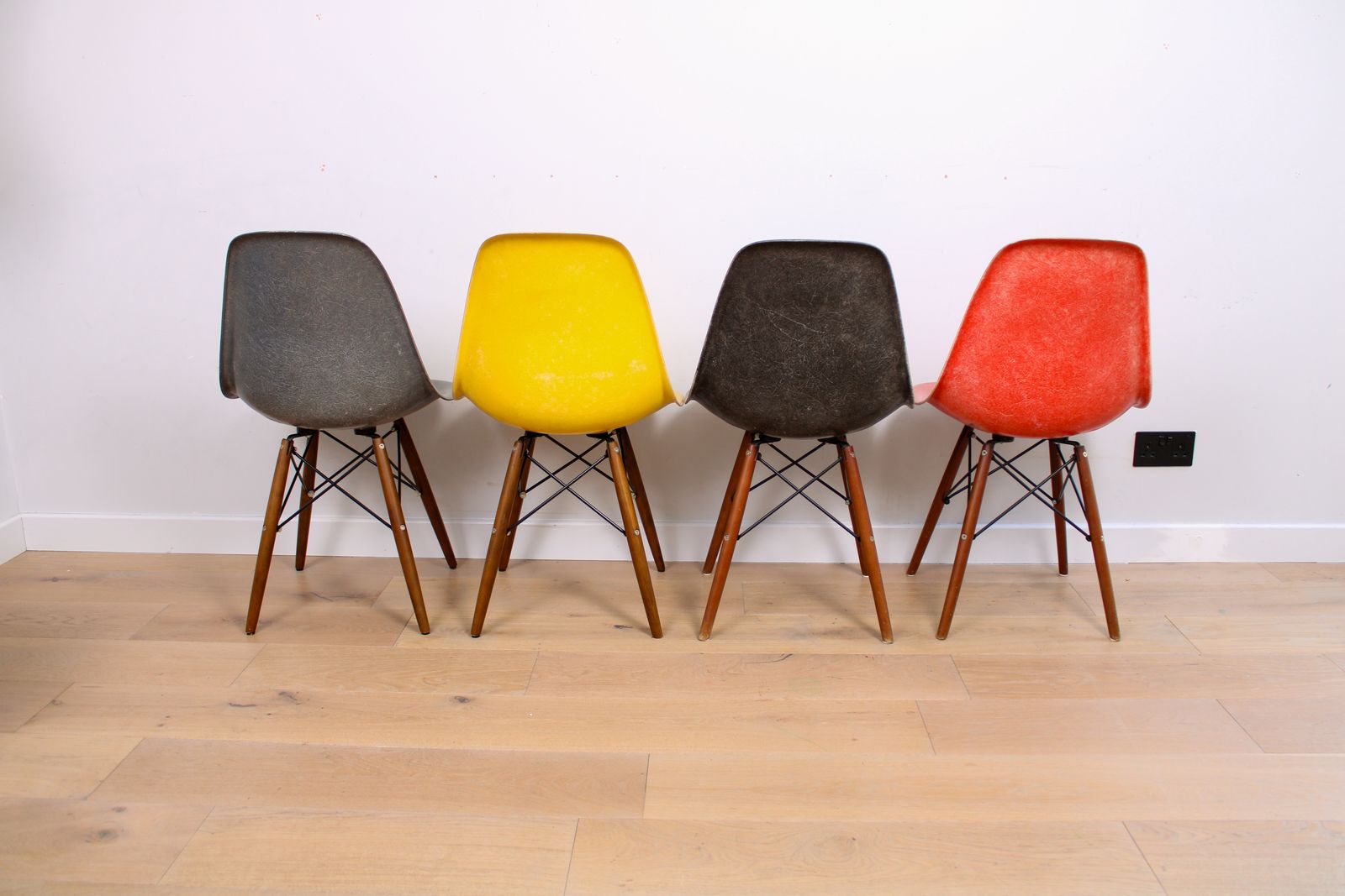 A Mixed (Harlequin) Set Of 8 Original Herman Miller Fiberglass Eames Dsw Chairs photo buy
