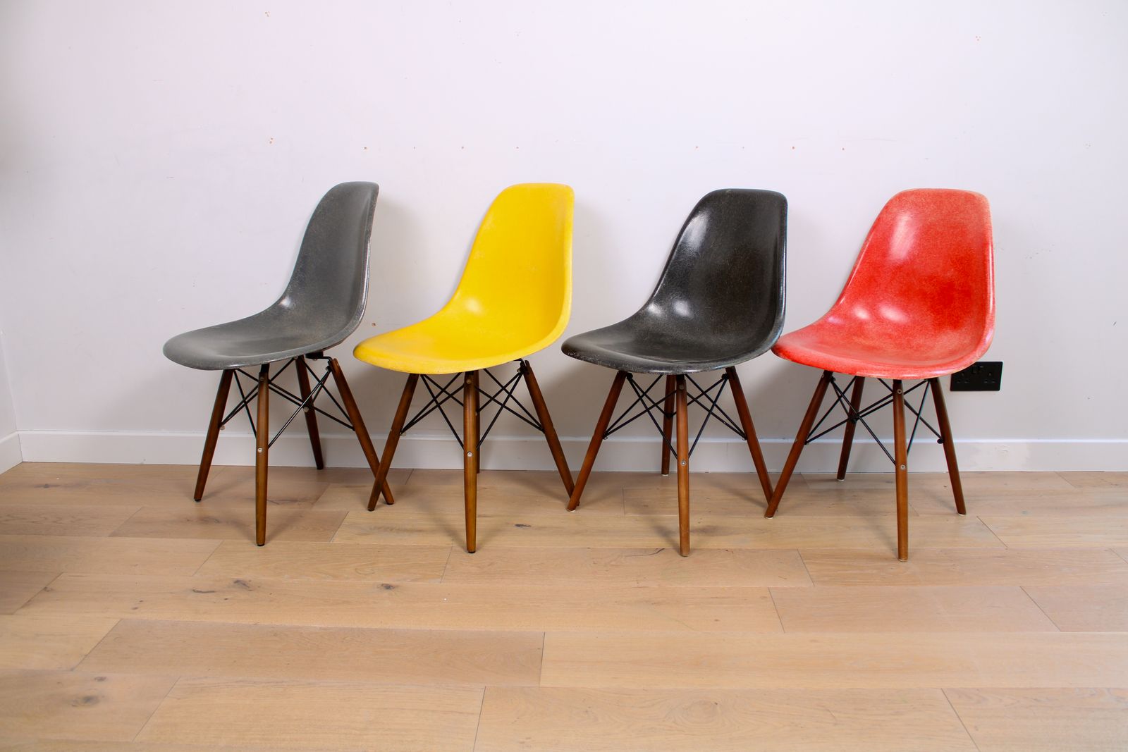 Furniture A Mixed (Harlequin) Set Of 8 Original Herman Miller Fiberglass Eames Dsw Chairs photo