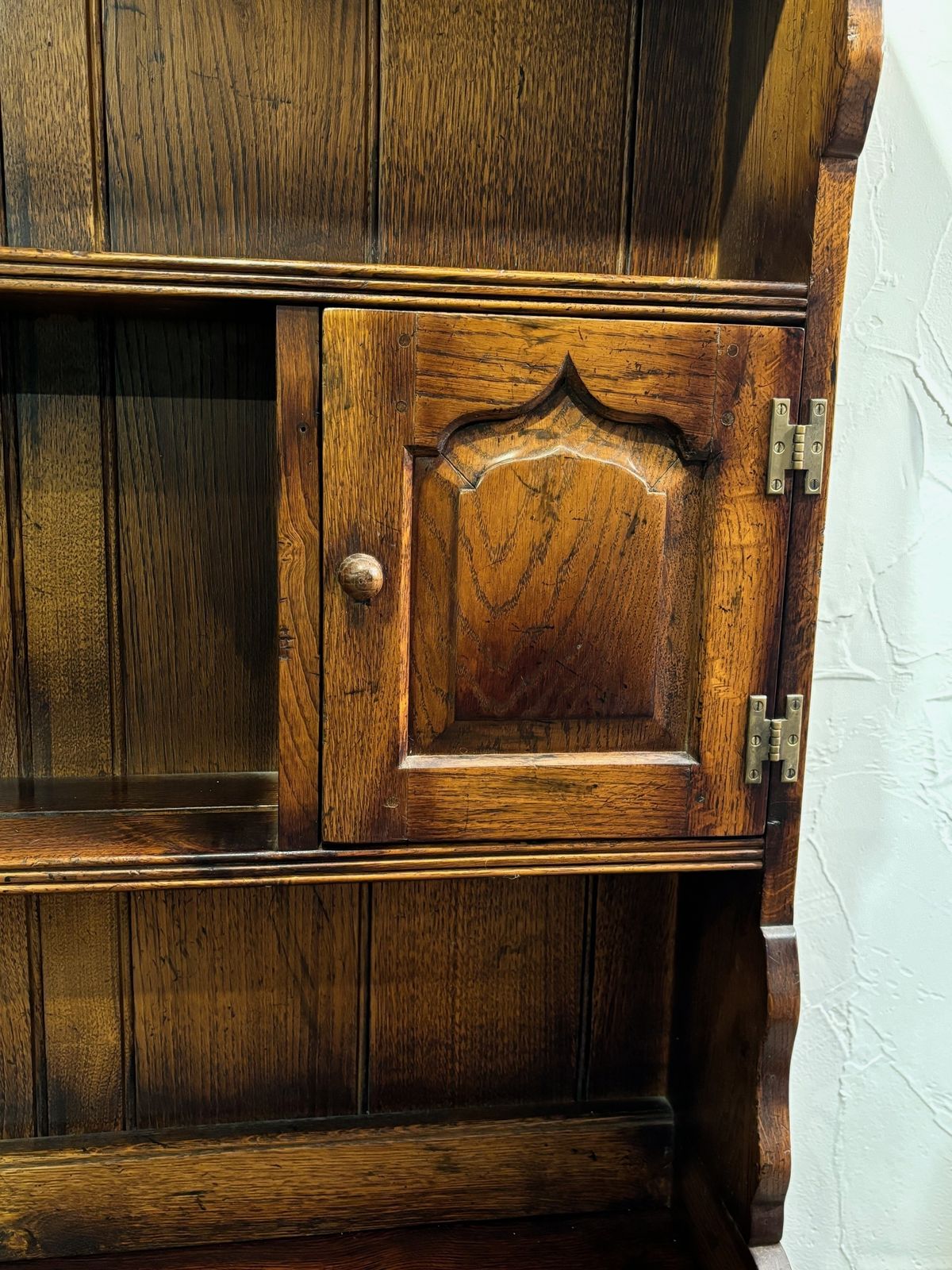 Reproduction Antique Oak Dresser With Open Rack And Low Enclosed Cupboard photo for sale