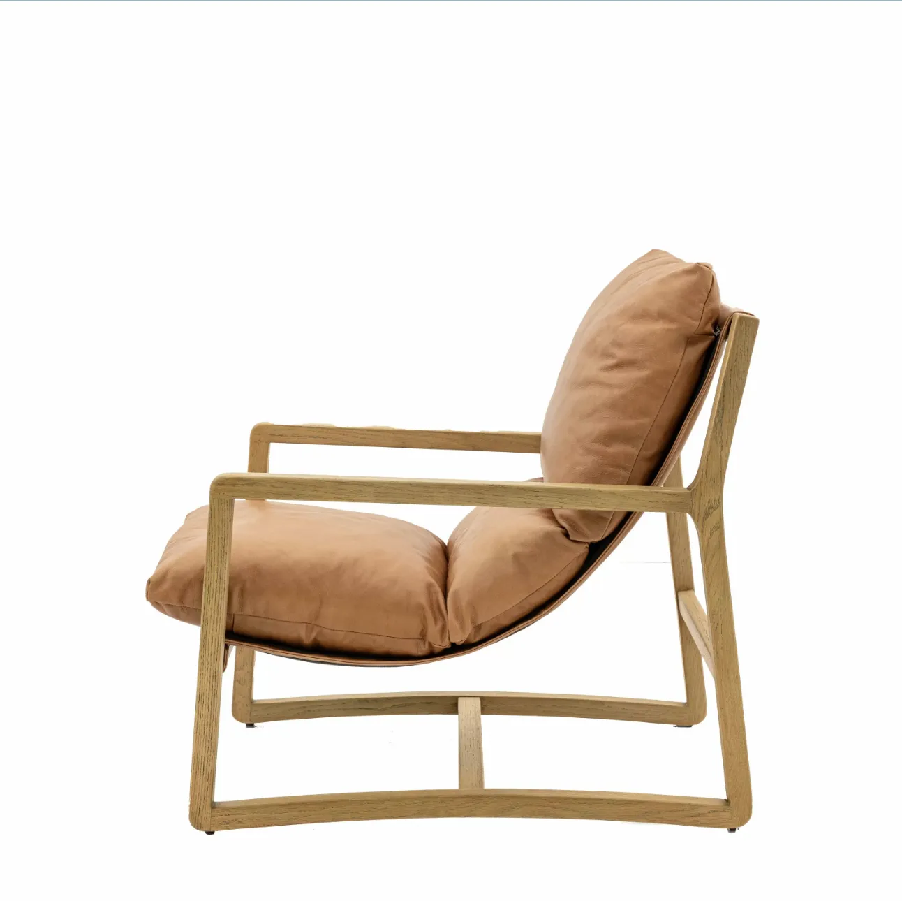 Nordic Mid Century Modern Sling Chair, Tan Leather & Ash Wood, Danish Style