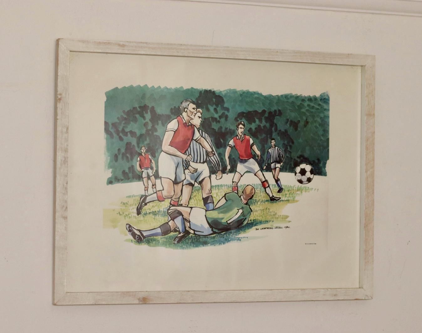 1980 Lithograph Print "Football" By Bo Westberg Gren   Vintage & Framed