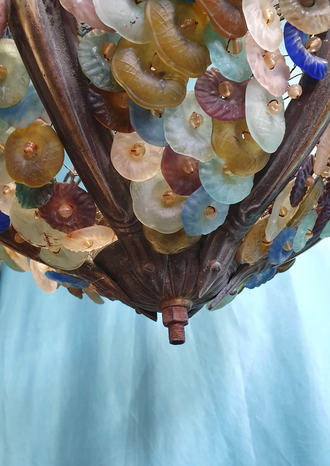 Early 20th Century Continental Chandelier With Opaque Grapes And Flowers photo for sale