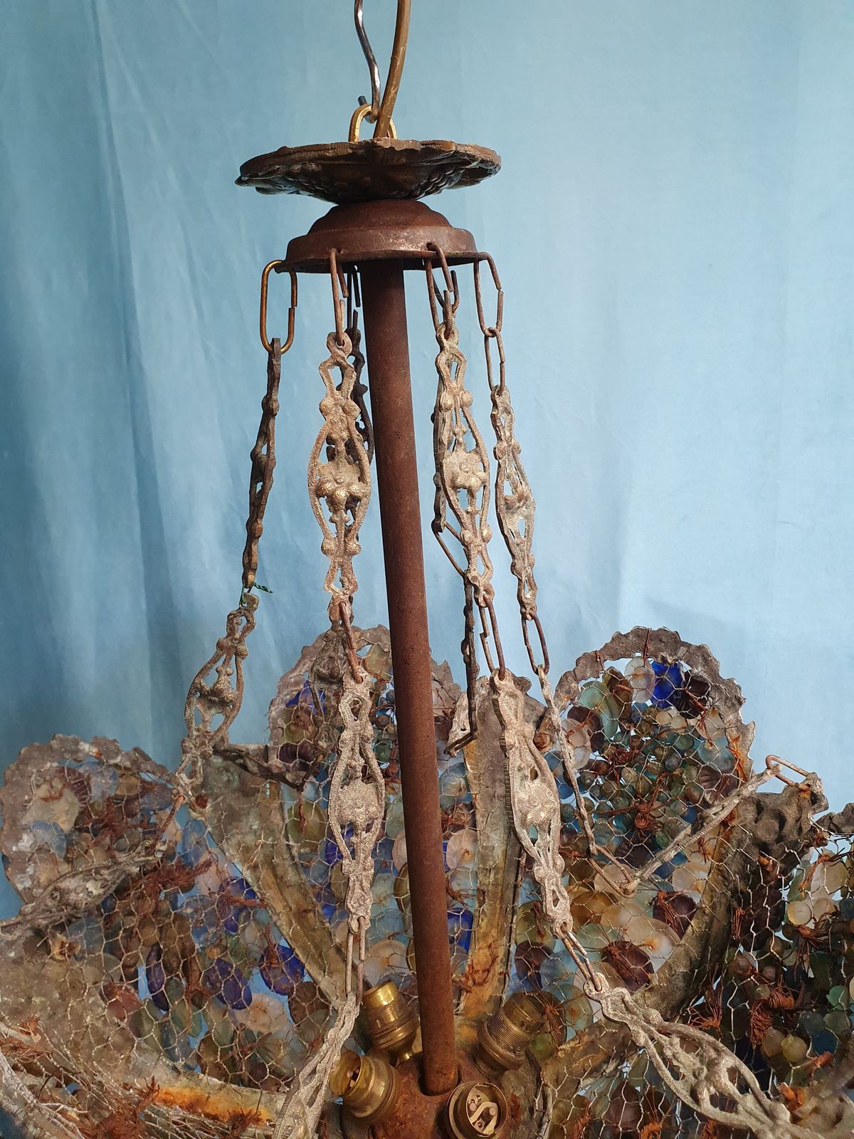 Early 20th Century Continental Chandelier With Opaque Grapes And Flowers photo Lighting