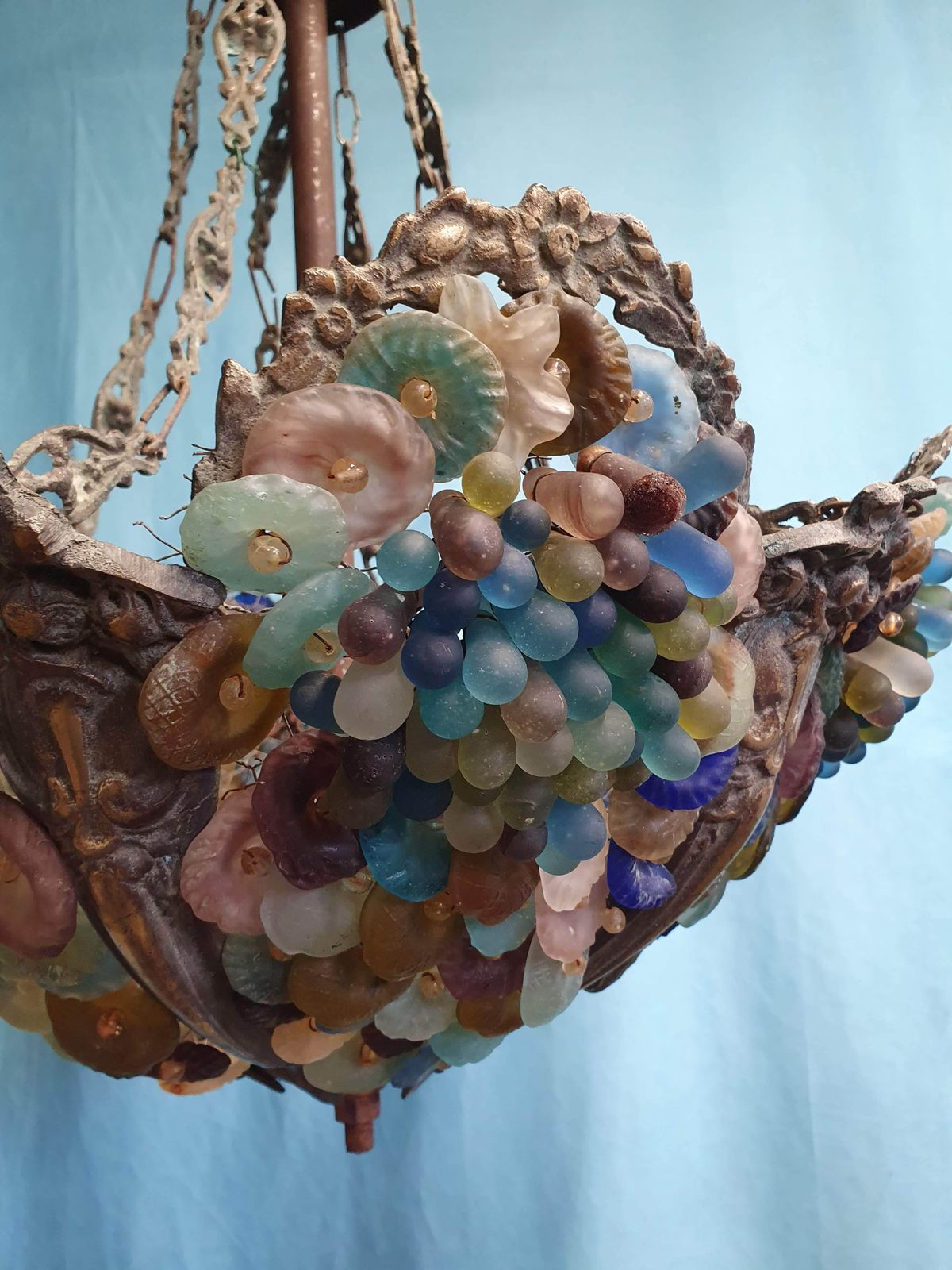 Early 20th Century Continental Chandelier With Opaque Grapes And Flowers photo vintage