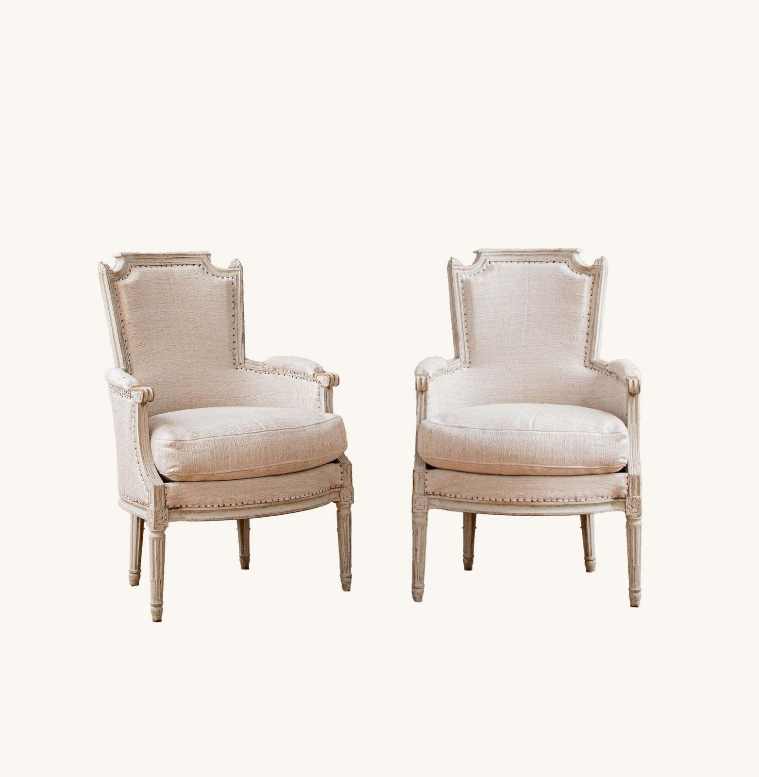 Antique White Bergere Armchairs Late 19th Century French Armchairs