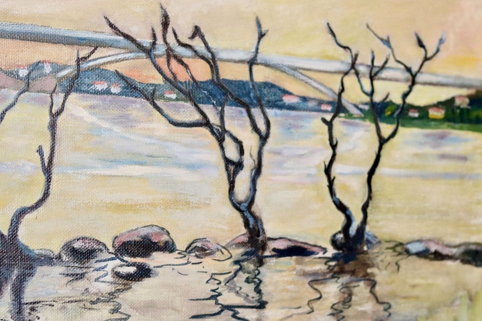 Original Swedish Oil On Canvas Painting "Water Side"   Vintage & Framed photo 245.0