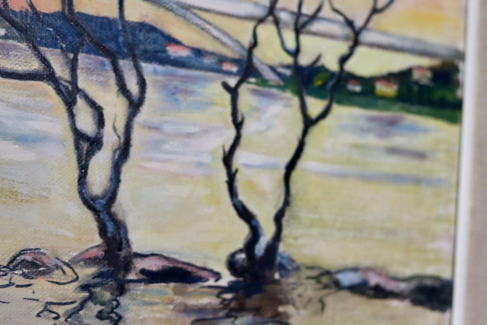 Original Swedish Oil On Canvas Painting "Water Side"   Vintage & Framed photo vintage