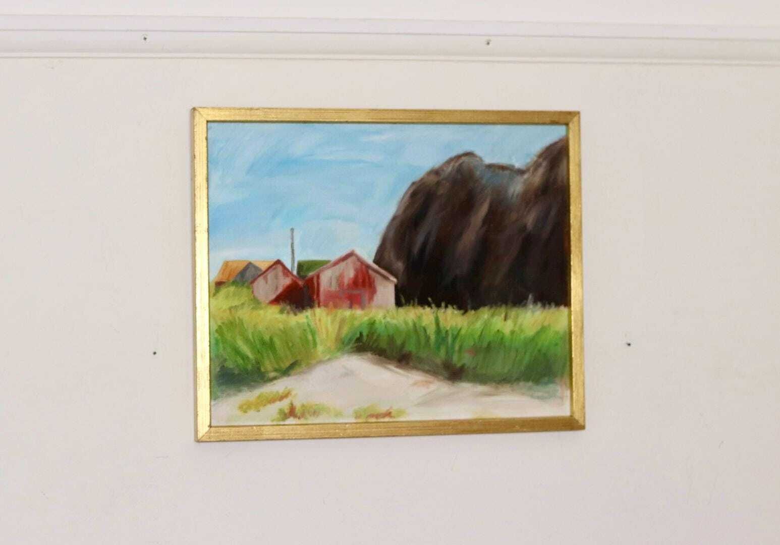 Original Swedish Oil On Canvas Painting "Light In Darkness"   Vintage & Framed photo furniture