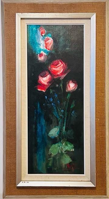 Swedish Mid Century Oil On Panel Painting" Flower Still Life, Roses" By Rune Wahlström   Vintage & Framed