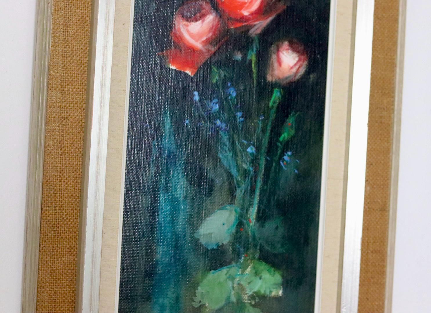 Swedish Mid Century Oil On Panel Painting" Flower Still Life, Roses" By Rune Wahlström   Vintage & Framed photo Art
