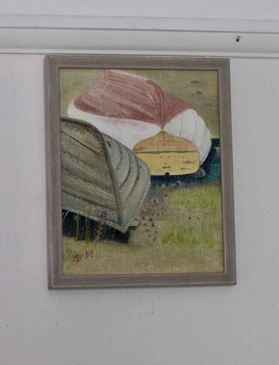1989 Original Swedish Modernist Oil On Canvas " Boats"