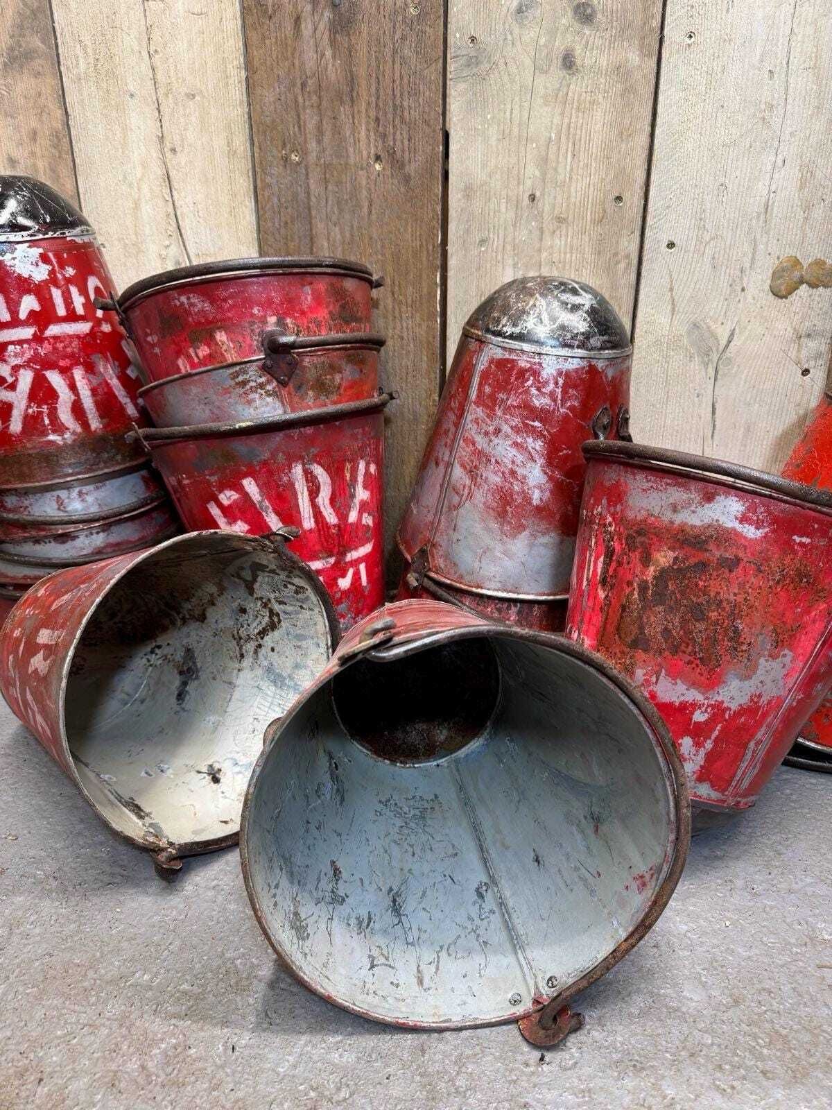 Vintage Galvanised Hanging Fire Bucket Hanging Basket / Plant Pot Planter Pail photo furniture