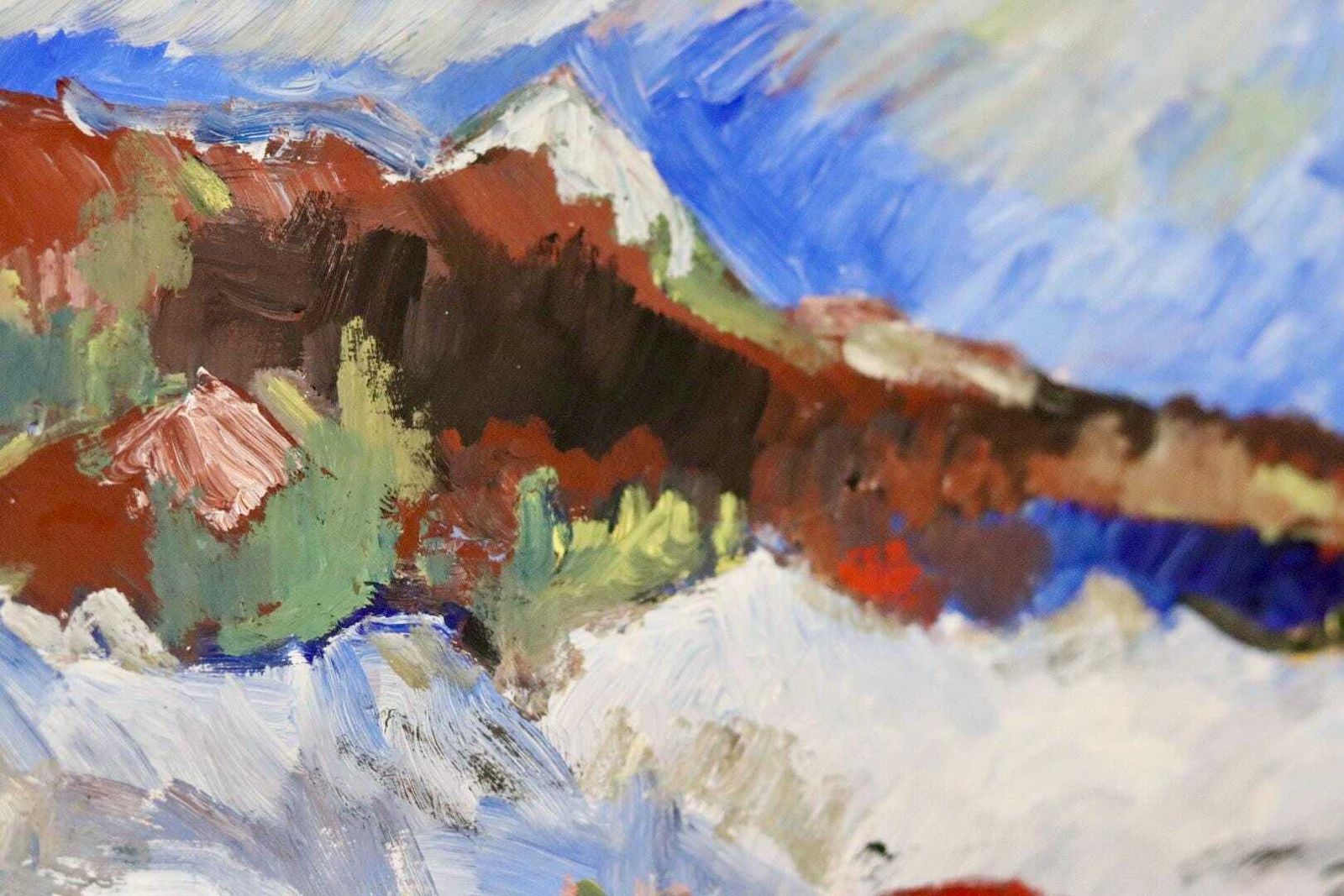 photo furniture Swedish Mid Century Oil On Board Painting "Mountain Motif" By H öman  Vintage & Framed