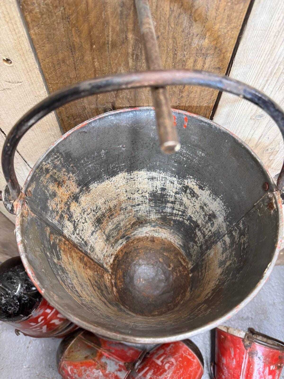 Vintage Galvanised Hanging Fire Bucket Hanging Basket / Plant Pot Planter Pail D photo furniture